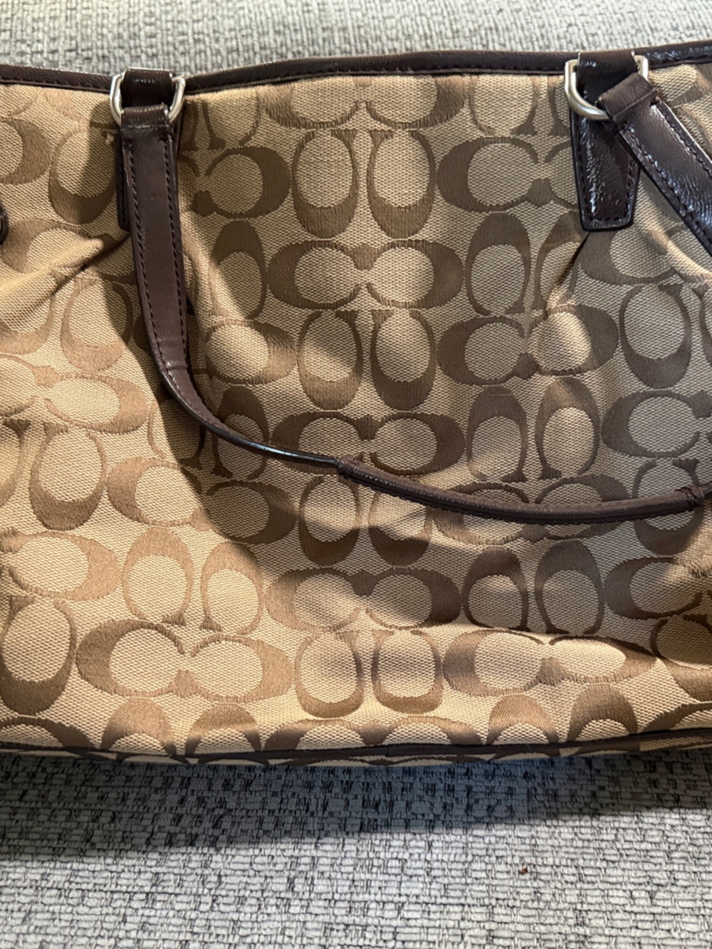 Coach Khaki and Brown Signature Tote - Picture 2 of 11